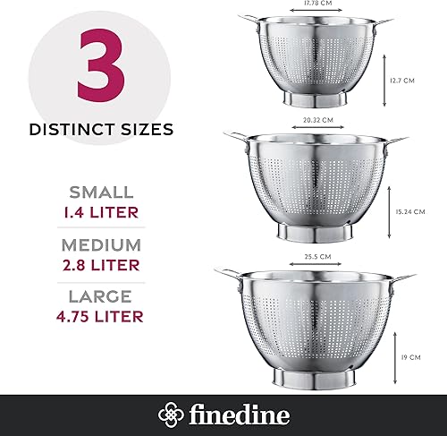 Miniatura 2 de YH-Goods - Colador de acero inoxidable, juego de coladores de cocina de 3 piezas para pasta, arroz, frutas, alimentos, coladores y coladores