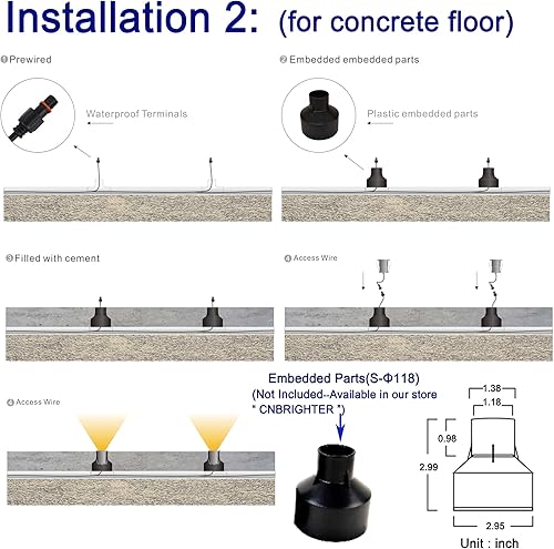 Miniatura 8 de CNBRIGHTER Luz LED para pozo en el suelo, 3 W, 12 V-24 V CC, IP67 impermeable aluminio enterrado lámparas subterráneas, iluminación de paisaje al