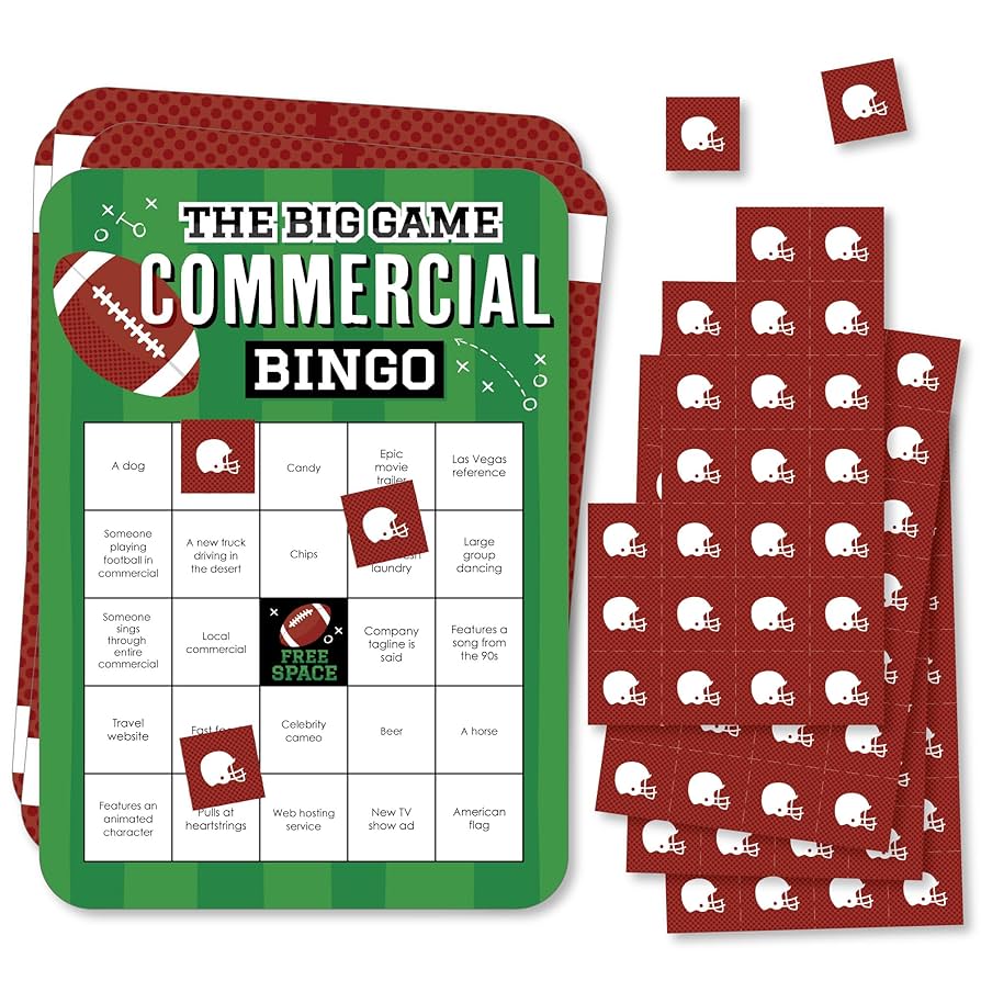 amazon-com-big-dot-of-happiness-the-big-game-commercial-bingo-cards-and-markers-football-party-shaped-bingo-game-set-of-18-sports-outdoors for Super Bowl Commercial Bingo Free Printable Amazon.com: Big Dot of Happiness The Big Game - Commercial Bingo Cards and Markers - Football Party Shaped Bingo Game - Set of 18 : Sports & Outdoors for Super Bowl Commercial Bingo Free Printable