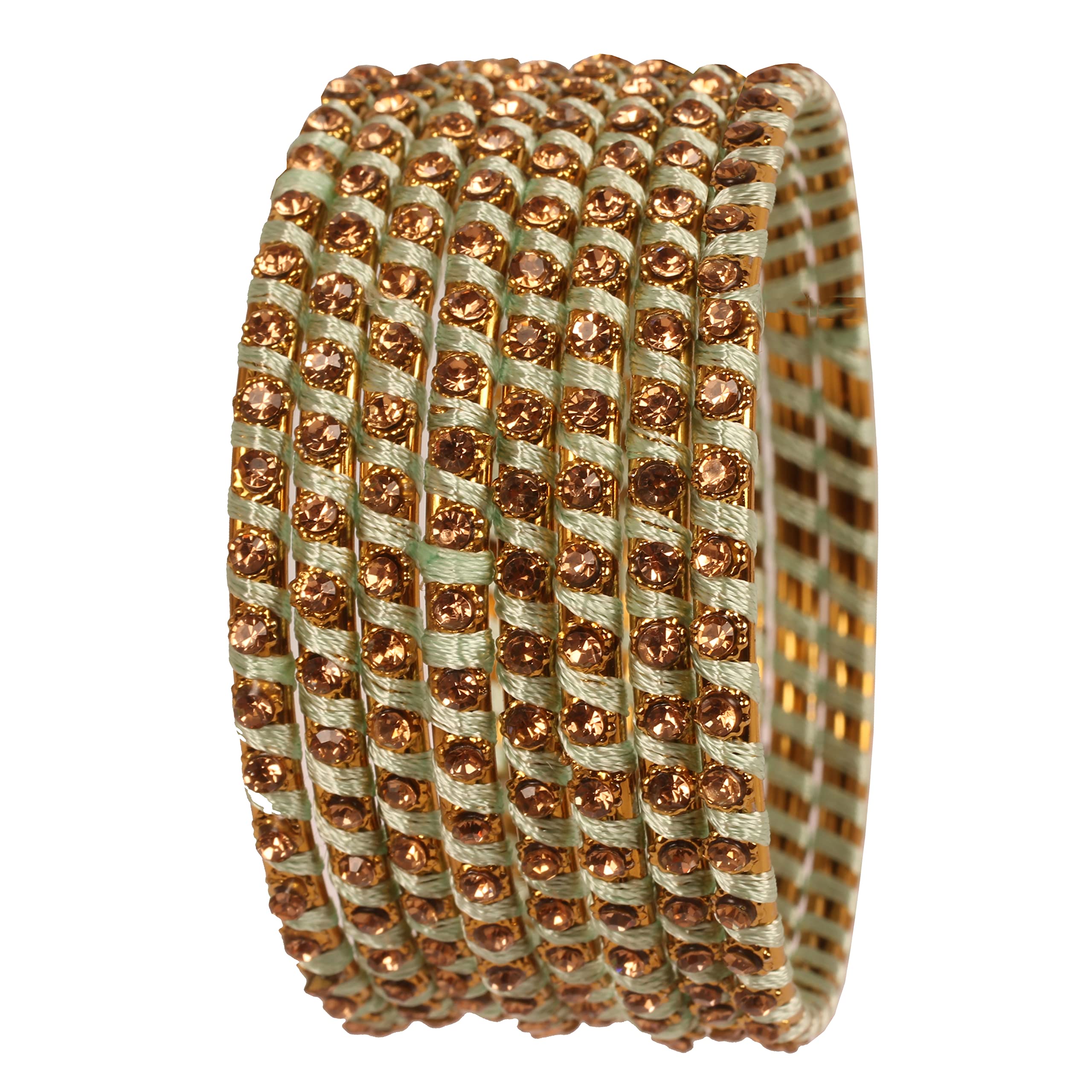 TouchstoneTouchstone New Silk Thread Bangle Collection Indian Bollywood Hand Woven Silk Thread Rhinestone Designer Jewelry Bracelets Bangle Set of 8 for Women.