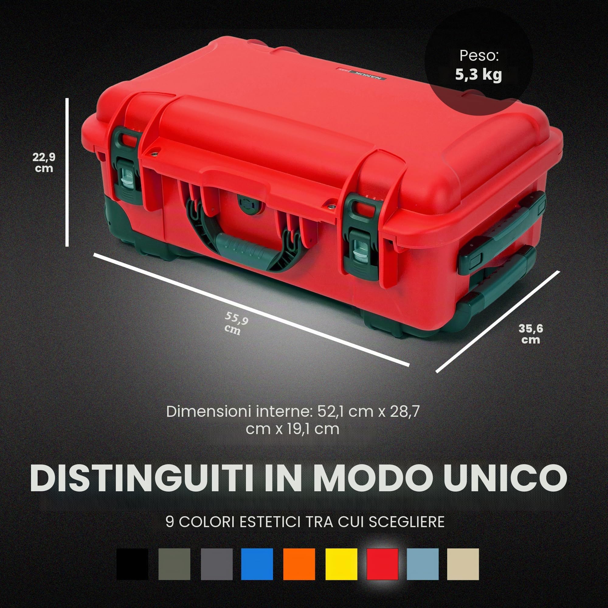 NANUK 935 - Valigia protettiva leggera e impermeabile in resina NK-7 con inserto in schiuma personalizzabile e organizer per il coperchio (25,1 cm x 40,9 x 25,7 cm)