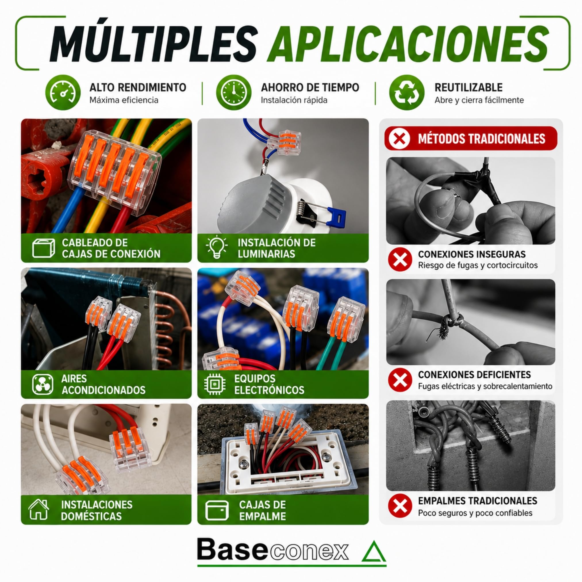 100 Conectores Rápidos de Cable Eléctrico con Palanca, Terminales Transparentes y Reutilizables para Empalme de Cobre y Aluminio, 2/3/5 Vías, Instalaciones Seguras en Hogar y Oficina