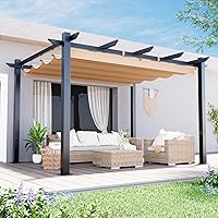 Vista 8 de MELLCOM Pérgola para exteriores de 10 x 10 pies, refugio independiente de metal con parasoles laterales ajustables, toldo para patios, patio Beige