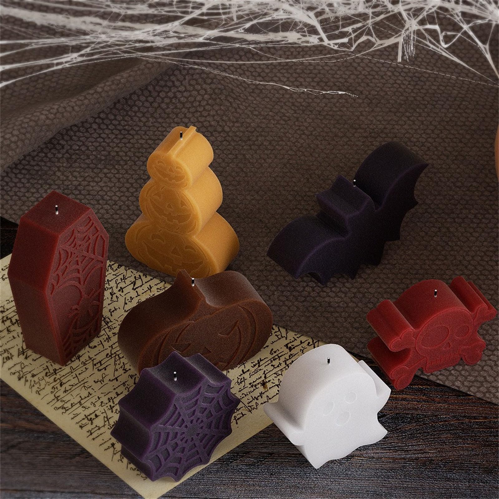 Lot 4 Moules Silicone Bougies Halloween – Crâne, Citrouille, Fantômes Mariés, Kit DIY Complet