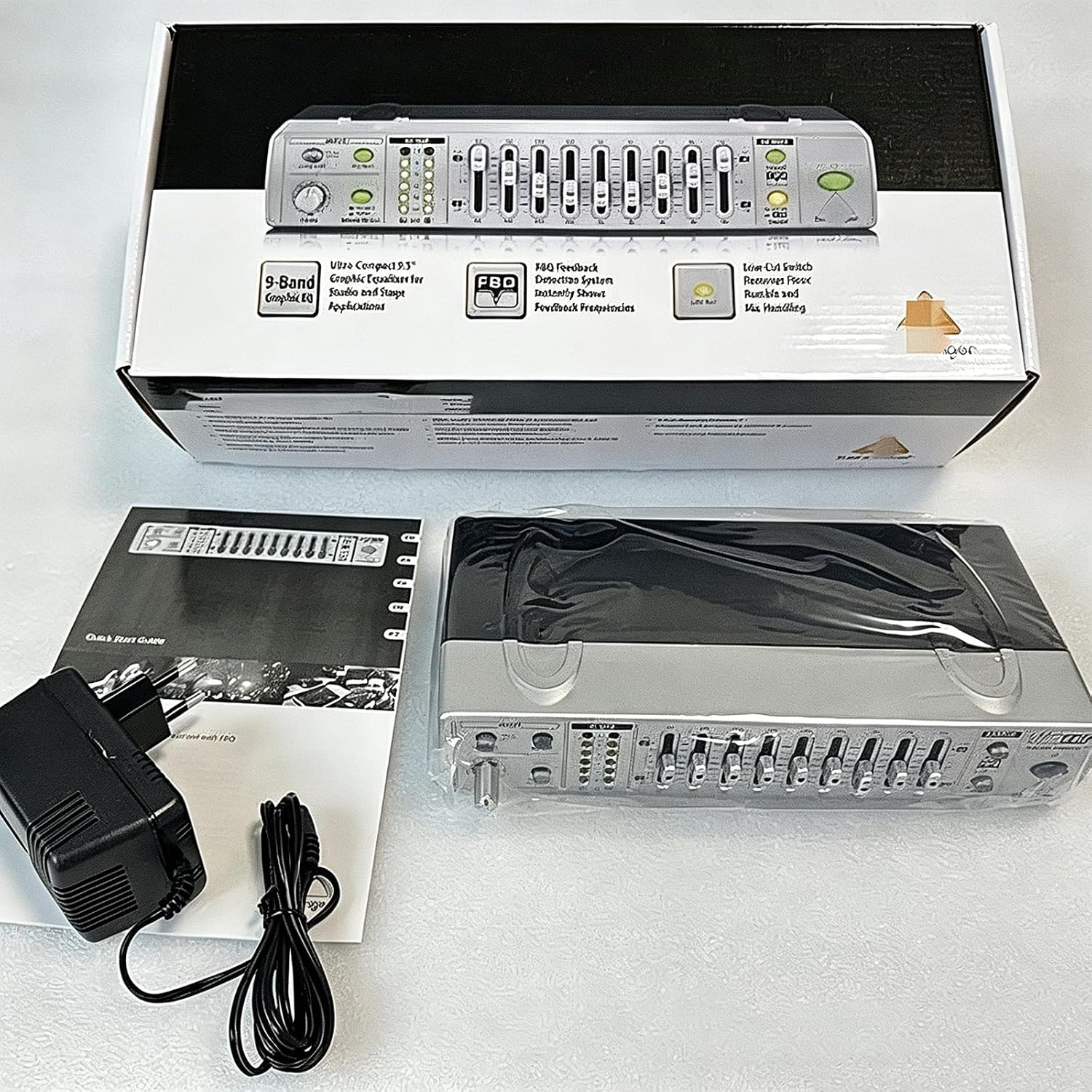 9-Band Graphic EQ Equalizer, Stereo Equalizer, High, Medium and Bass Adjustment, with Low-Cut Filter/LED Display Light/Feedback Detection Technology, for Music Entertainment