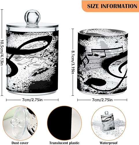 Miniatura 3 de Paquete de 2 dispensadores de soporte Qtip para notas musicales negras, tarro de boticario de plástico transparente de 14 onzas con tapas,