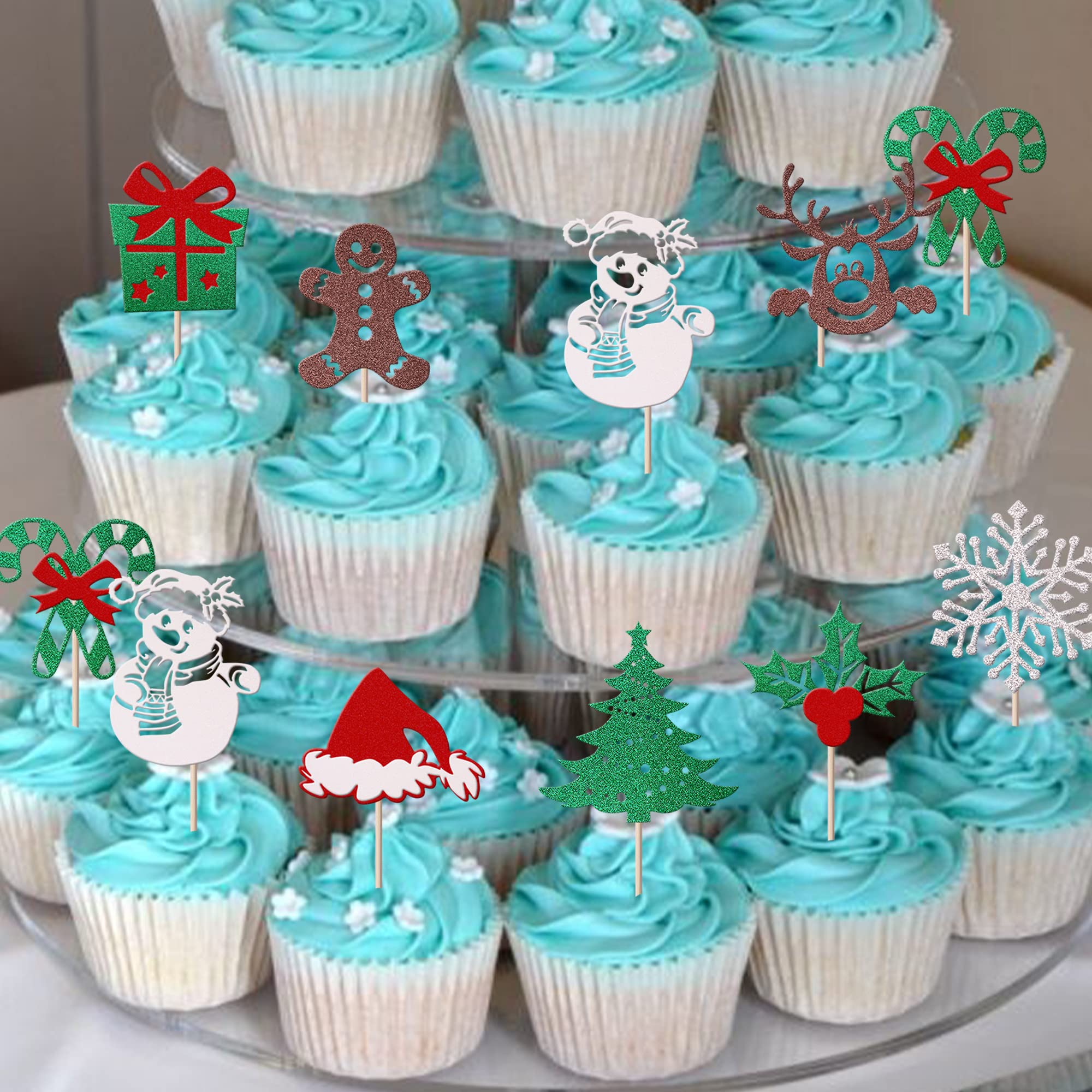 Xsstarmi 36 Pack Merry Christmas Cupcake Toppers Glitter Xmas Santa Claus Tree Snowman Sock Hat Cupcake Picks for New Year Baby Shower Christmas Party Cake Decoration… - Image 3