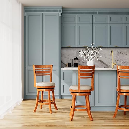 Miniatura 9 de Taburete giratorio de 24 pulgadas de altura de mostrador, sillas de comedor con respaldo de listón, para mesa de habitación, juegos de sillas de