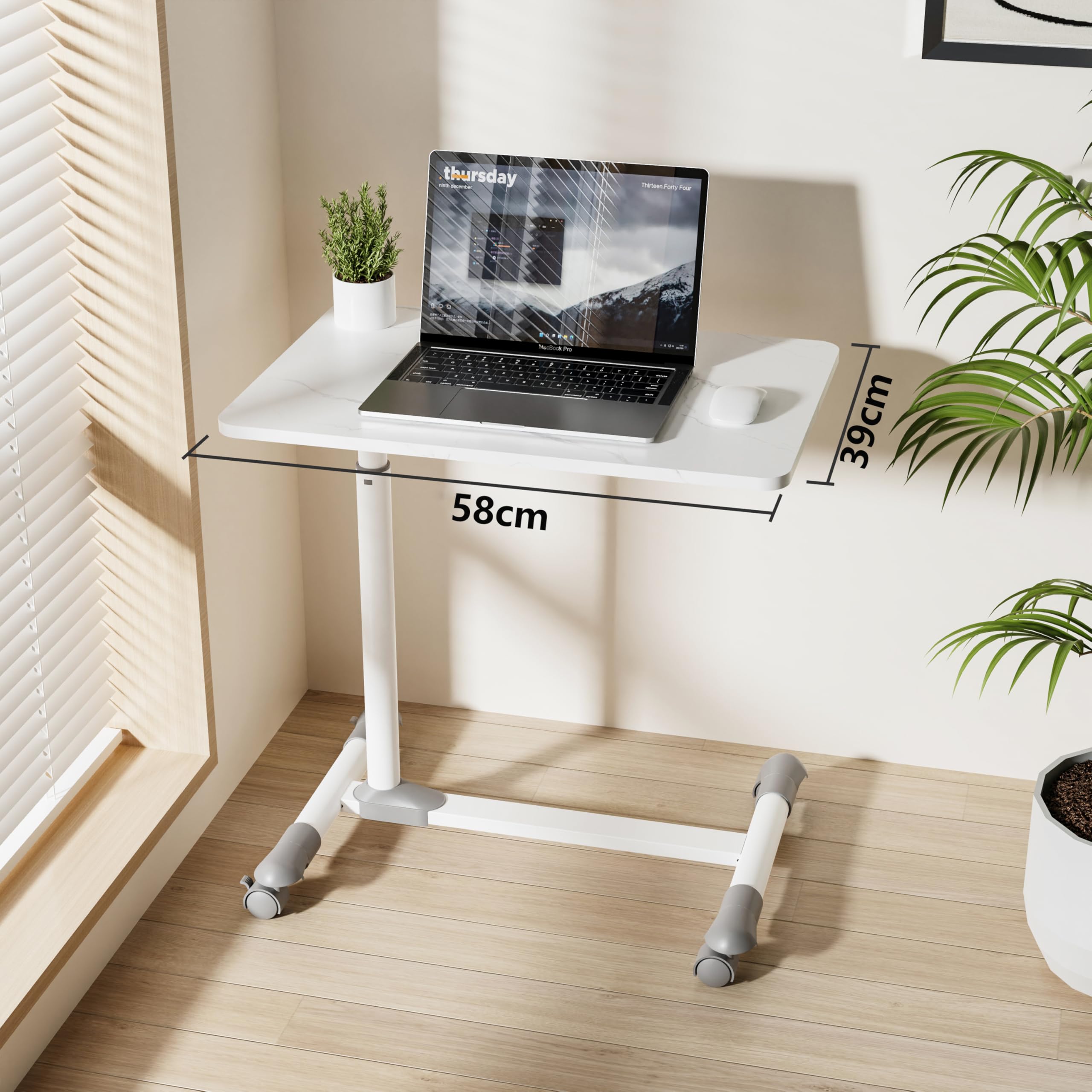 Fydeamer Overbed Table With Wheels, Upgrade Medical Desk With Drawer, Hospital Bed Table, Workstation, Adjustable Rolling Bedside Table Marble-like - View #8
