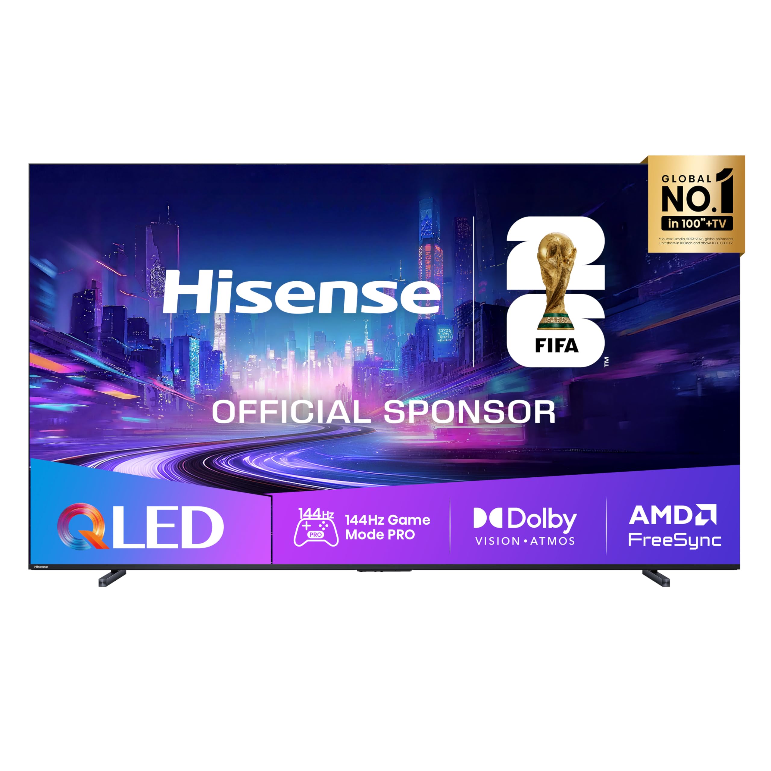 Hisense TV 100" QLED 4K 144Hz 100E7Q PRO, Smart TV VIDAA U8, Dolby Vision IQ, HDR 10+ Adaptive, 144hz Game Mode PRO, Dolby Atmos, Alexa Built-in, VIDAA Voice, Tuner DVB-T2/S2 HEVC 10, lativù 4K, 2025