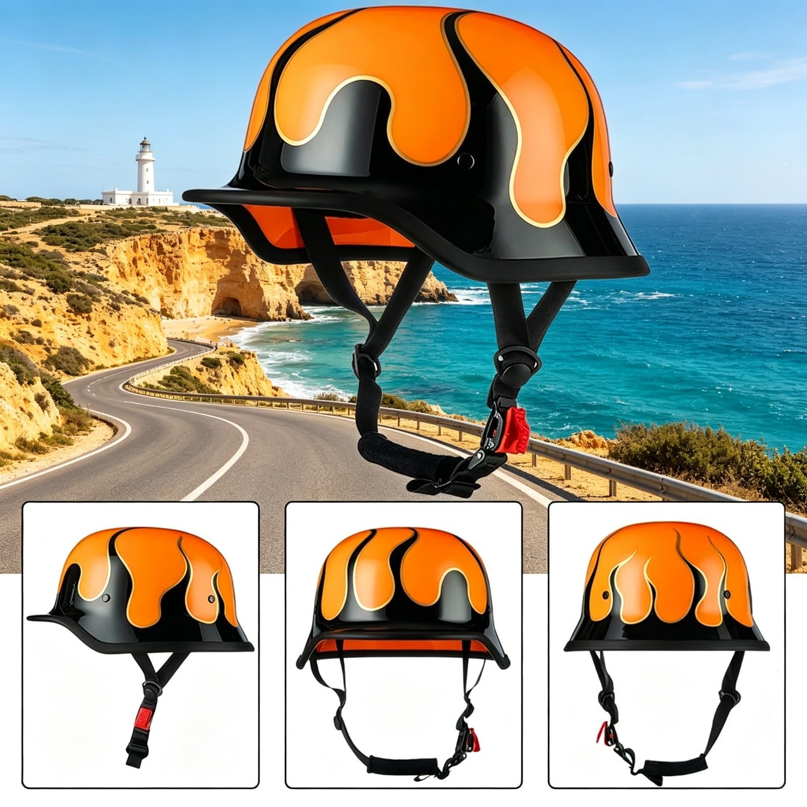 Phantom Mini Kask Motocyklowy Otwarty Certyfikat Atest ECE 22.06 Dopuszczony do Ruchu Skorupa ABS Szybkie Zapięcie Cruise Bobber z Kominiarką Skuter Chopper