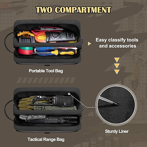 Miniatura 2 de Bolsa pequeña de lona para herramientas con cremallera, bolsa organizadora de herramientas de 12 pulgadas, bolsa de almacenamiento de doble capa con