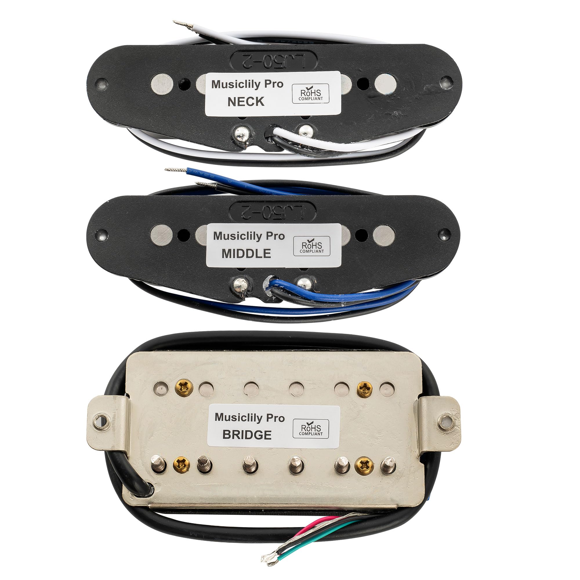 Musiclily Pro ST-60SE Staggered Alnico 5 Single Coil Humbucker HSS Pickups Set für Strat Style E-Gitarre, Schwarz