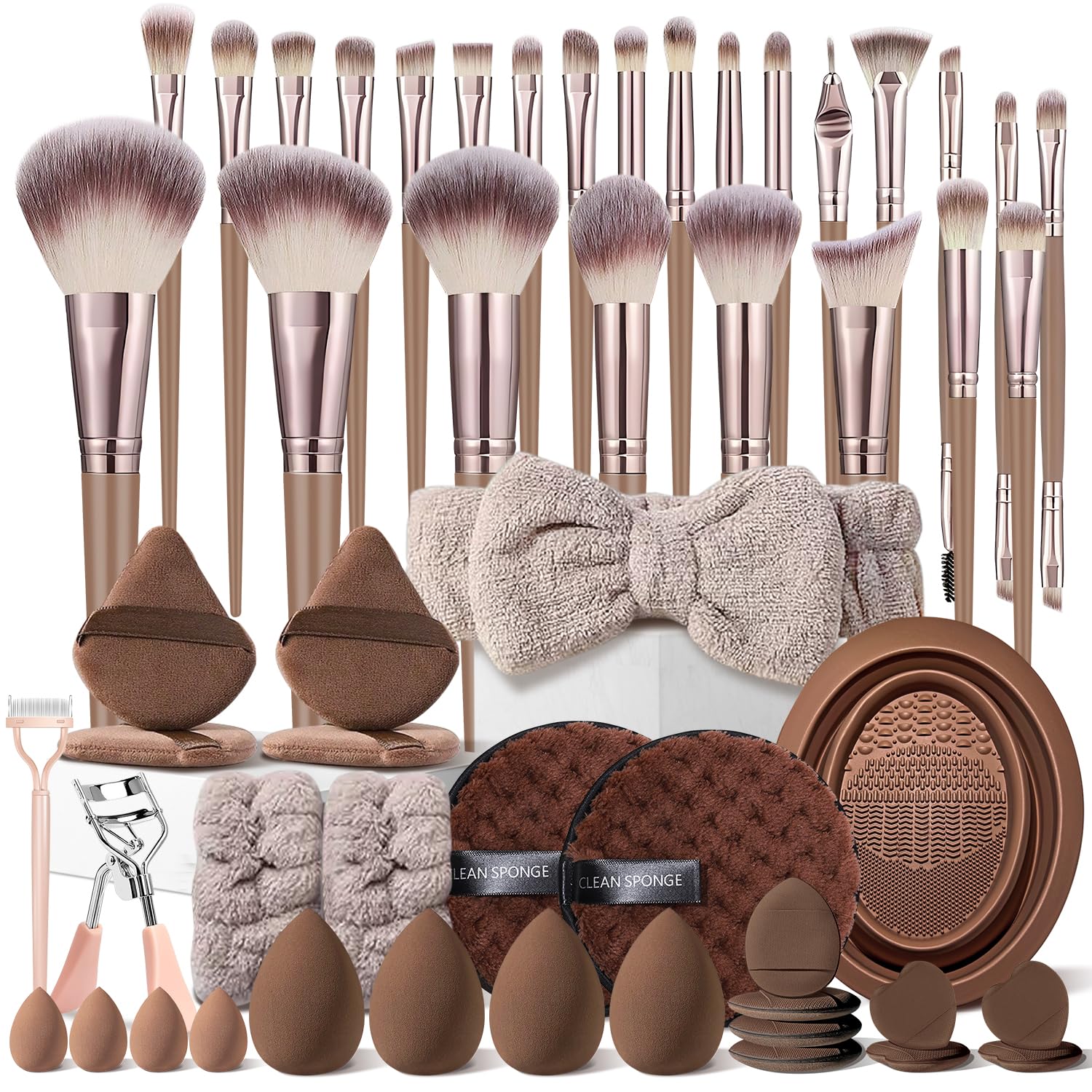 HGHDBT 53Pcs Brown Makeup Brushes Set Professional Makeup Kit Multi-functional Makeup Tool Set with Facial Makeup Accessories, Foundation Makeup Brush Kit Eye and Face Make up Brushes & Tools