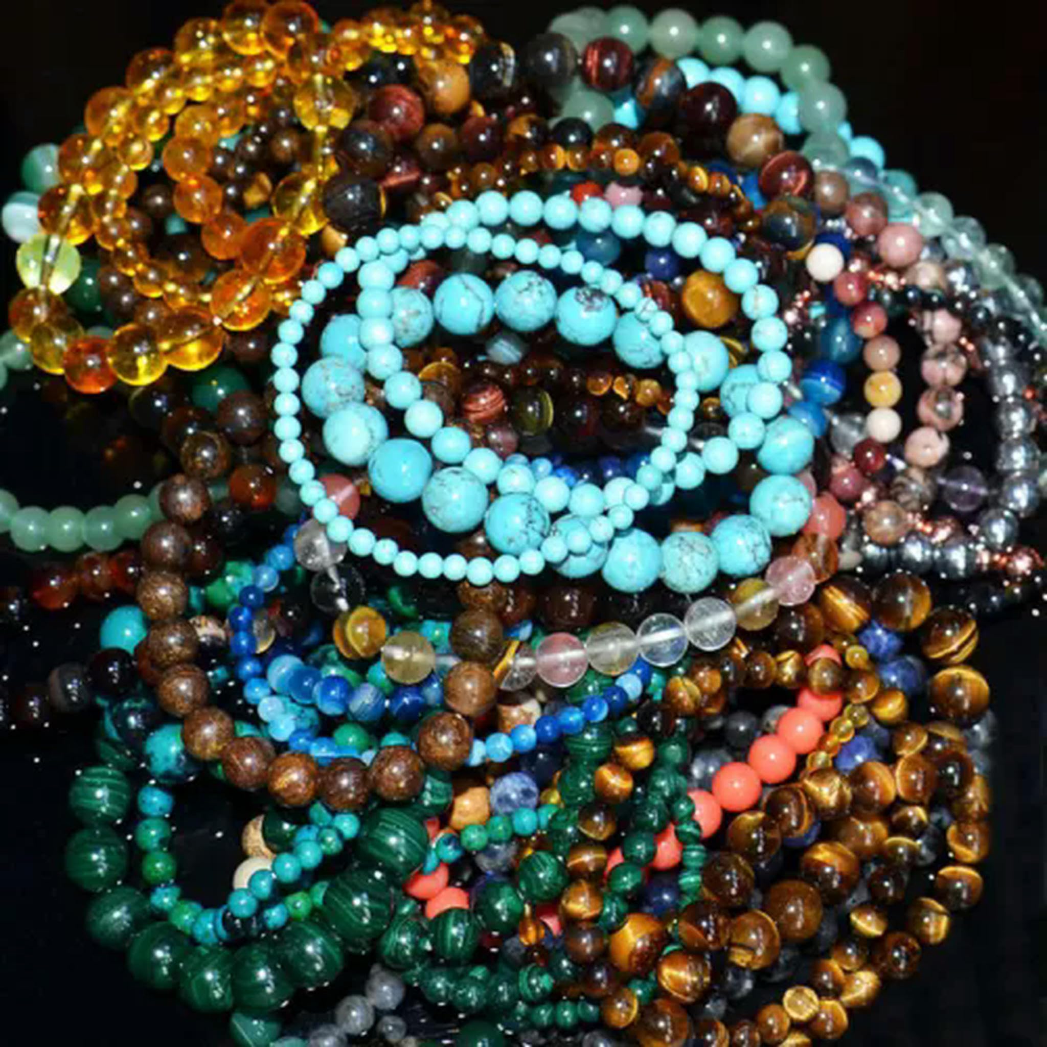 Pulsera elástica de Cuentas Redondas de Piedras Preciosas Naturales, Hecha a Mano, de 4 mm, 6 mm, 8 mm y 10 mm (7,5" - 10 mm - 31 larvikita labradorita)