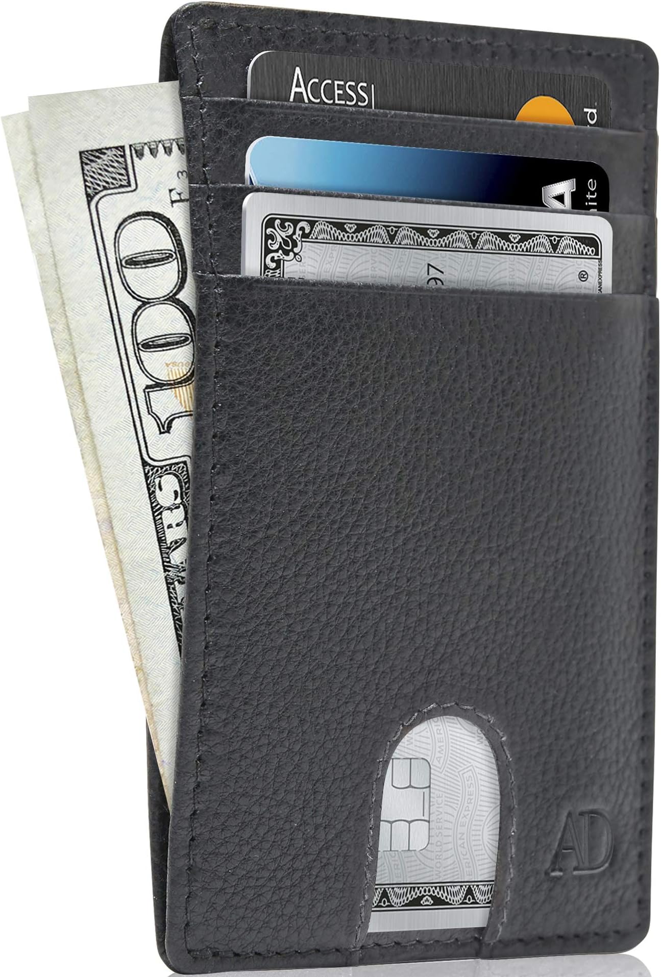 REAL LEATHER Slim Minimalist Mens Wallet - Thin Front Pocket RFID Credit Card Holder Wallets For Men Holiday Gifts For Him