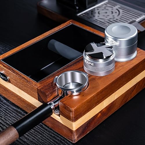 Miniatura 6 de IKAPE Caja de golpes y estación de apisonamiento 4 en 1 de 51 y 2.126 in, base organizadora de accesorios de caoba natural