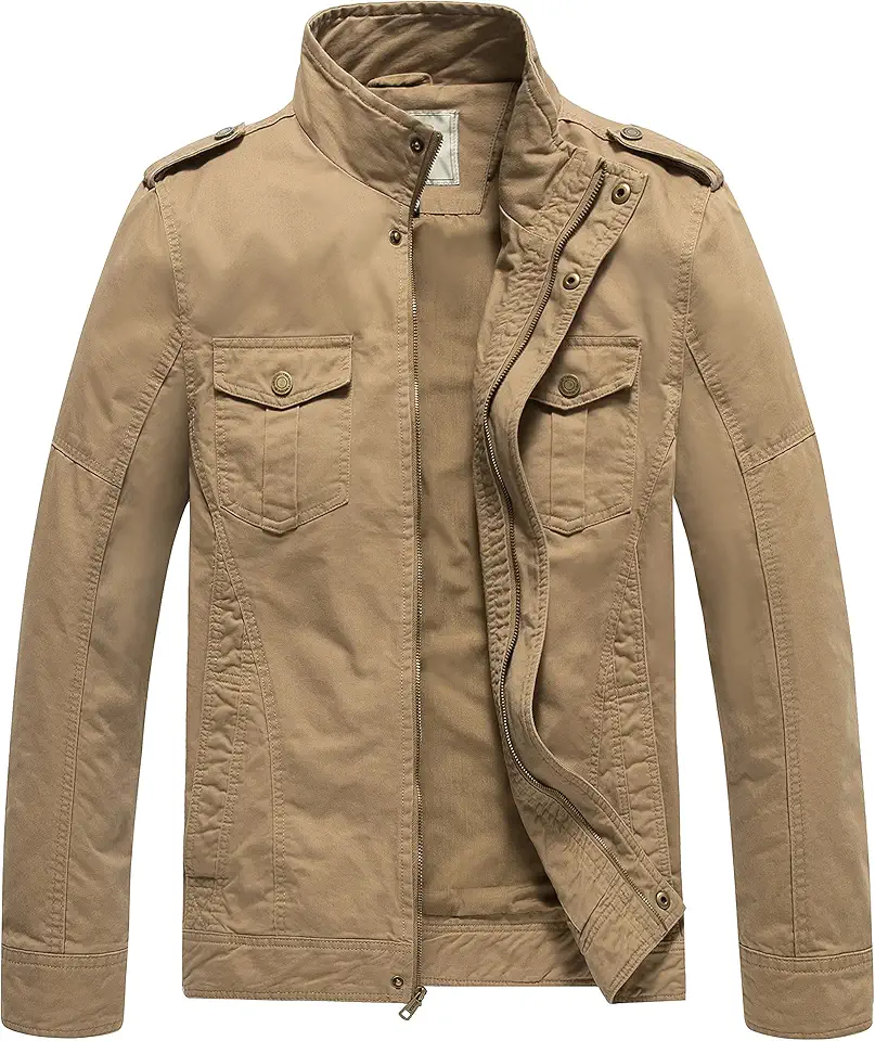WenVen Men's Casual Washed Cotton Military Jacket