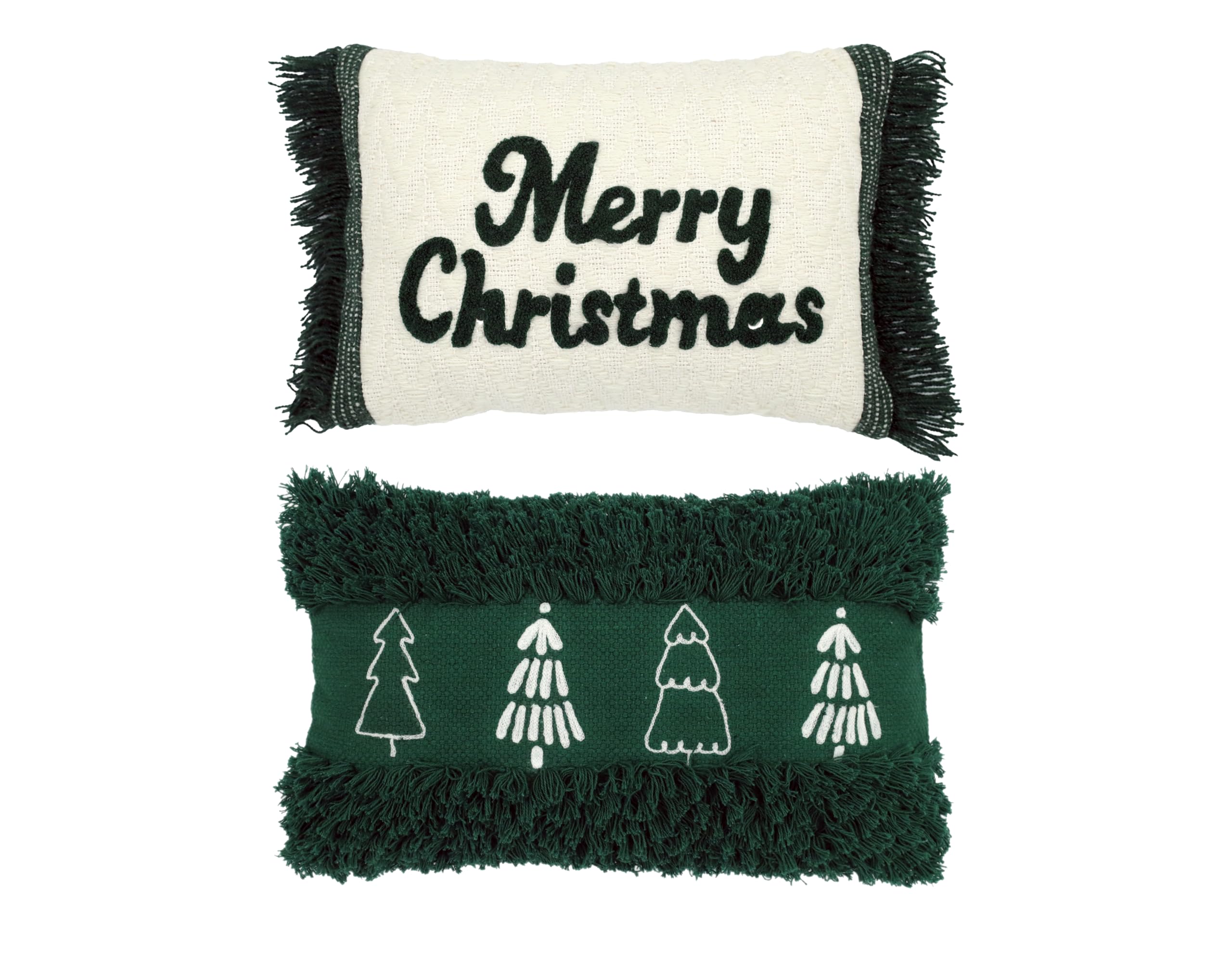 Juego de 2 fundas de cojín decorativo navideño | Fundas de cojín | Cojín decorativo | Árboles de Navidad | Fiesta de Navidad | 30x50 y 35x50 cm | 100% Algodón y Policotton | Verde y