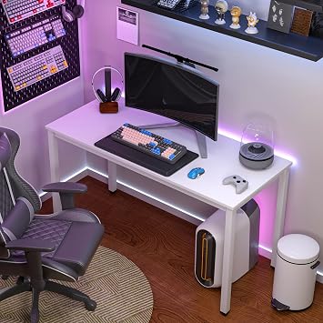 Computer Desk, Modern Simple Laptop Desk, Computer Table Writing Study Desk for Home Office, Dining Room, Living Room (White, 140 x 60 cm)