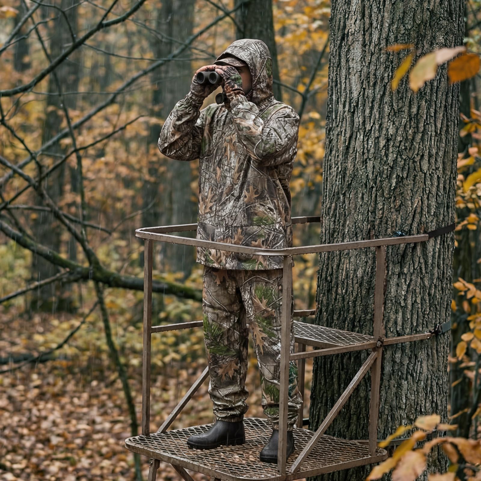 Combinaisons de Pluie pour Hommes imperméables - Veste de Pluie Pantalon Adulte Imperméable léger avec Capuche Chasse Camo