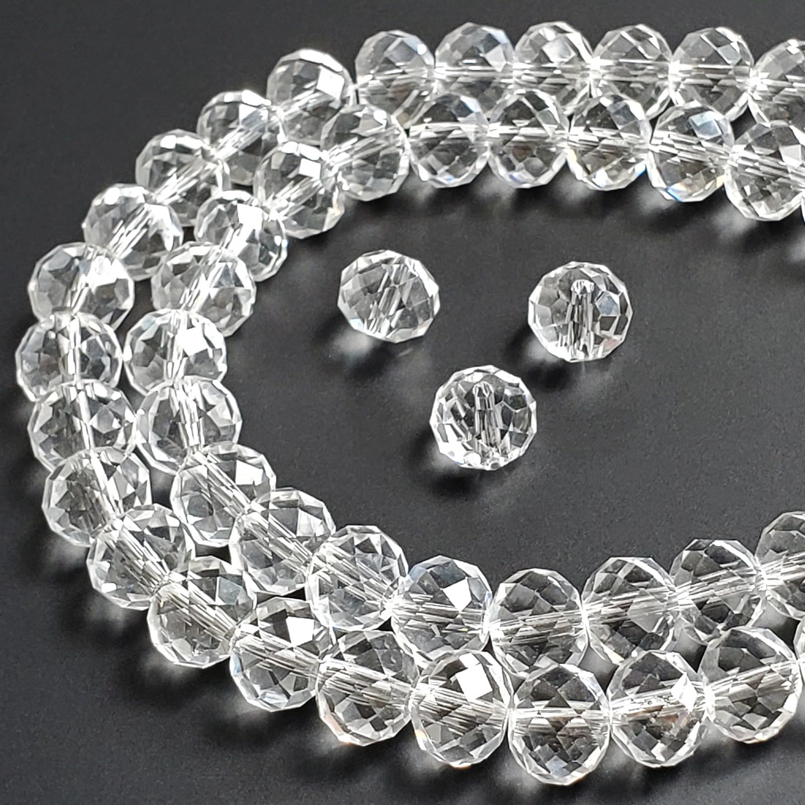 2mm Rondelle Glass Beads for Jewelry Making, Faceted Briolette Crytal Spacer Beads for Bracelet Necklace Earring, Clear White 1200pcs