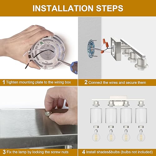 Miniatura 7 de Accesorios de iluminación de baño sobre espejo de níquel cepillado, luces de tocador de 24 pulgadas para baño, modernos apliques de pared de 4