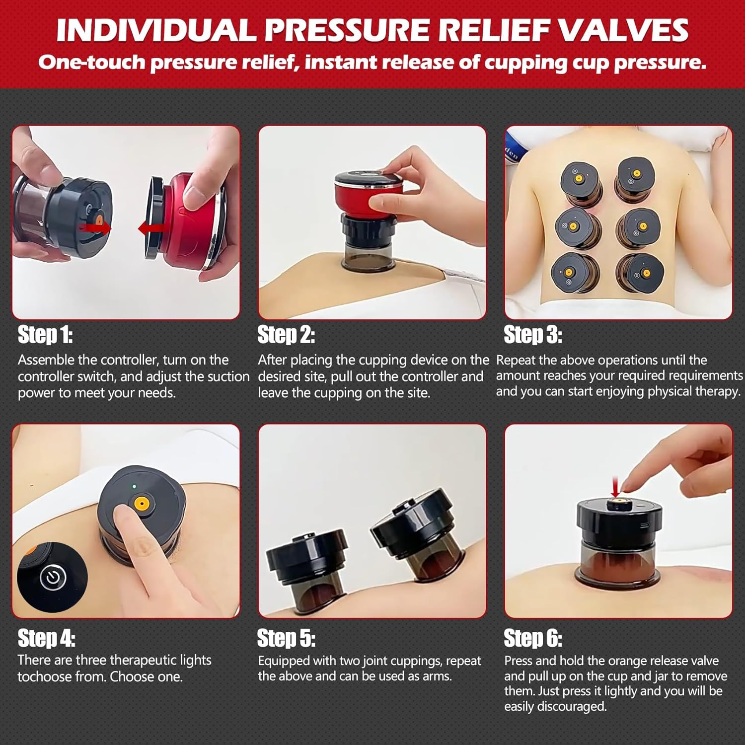 Smart Cupping Therapy Massager Set, 4 in 1 Cupping Kit for Massage Therapy, Portable Electric Cupper for Targeted Pain Relief, Knots, Aches, Muscle Soreness, Circulation & Tighter Skin - Image 6