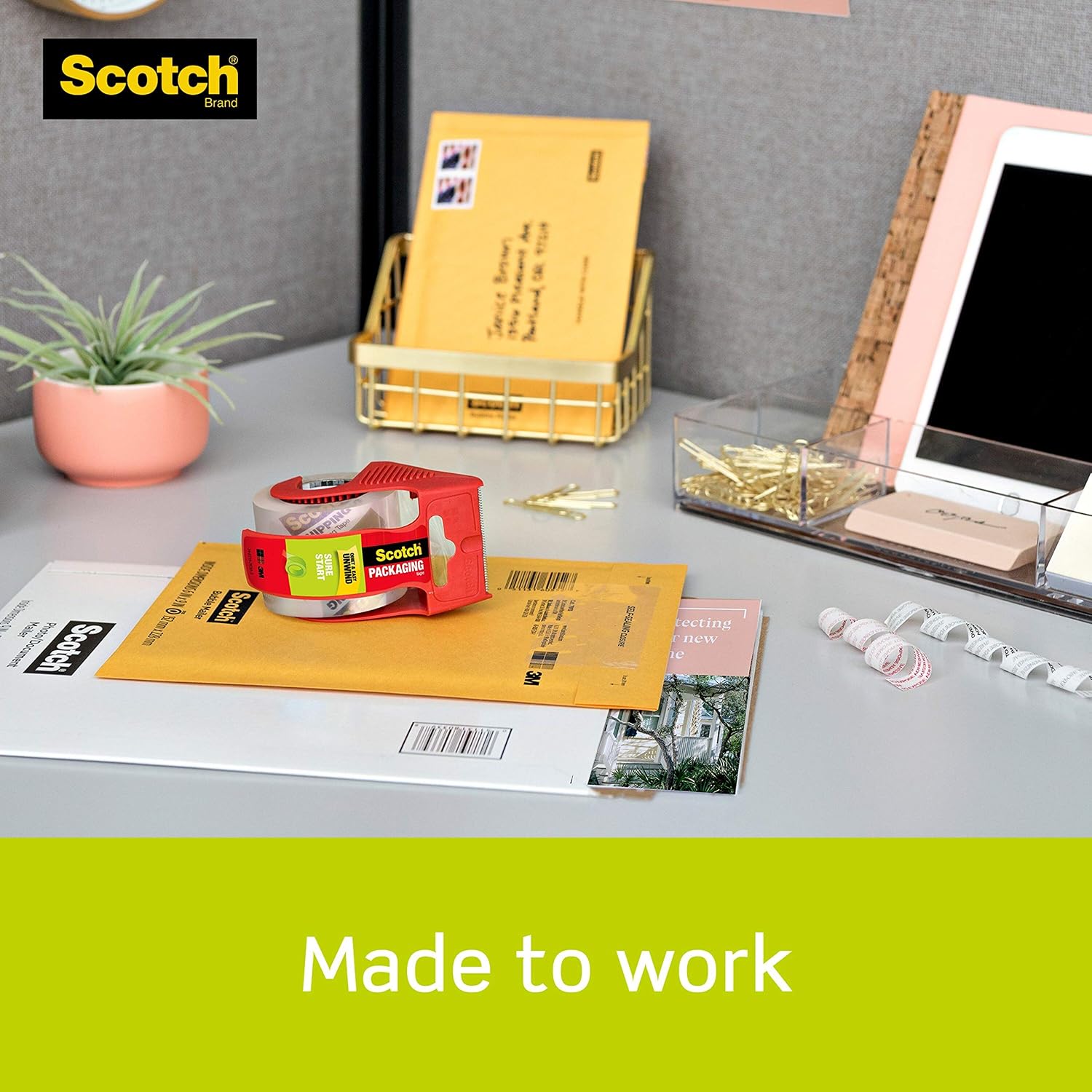 Scotch Sure Start Shipping Packaging Tape, 1.88" x 22.2 yd, Designed for Packing Shipping and Mailing, Quiet Unwind - Image 5