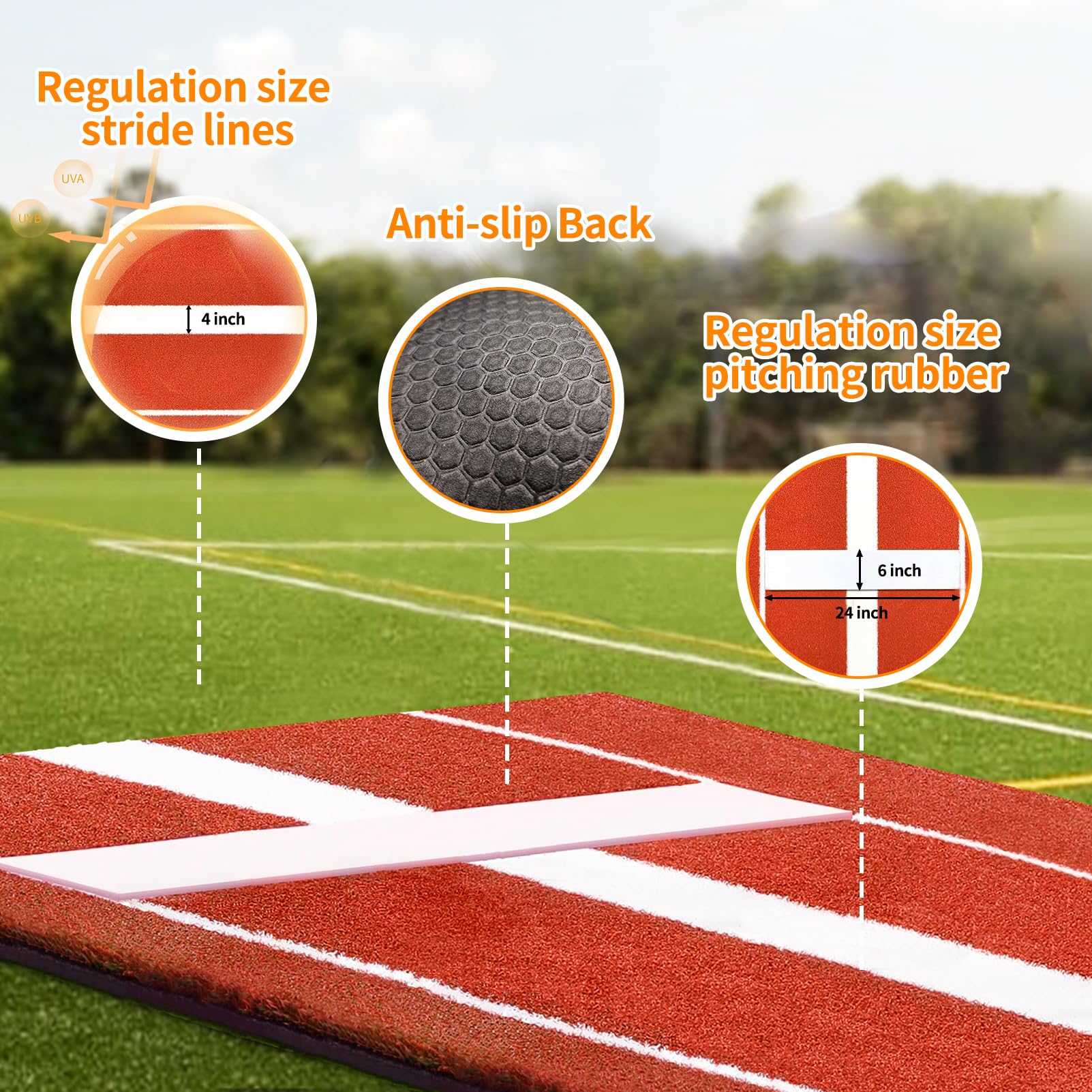 honeypet Softball Pitching Mat 10' X 3' Portable Pitching Mound for Softball and Baseball Pitchers Practice with Antifade Turf and Antislip Backing for Indoor Outdoor Pitching Practice