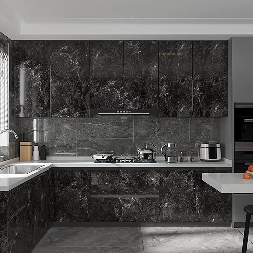 Miniatura 6 de CHIHUT Papel de contacto de mármol brillante dorado pizarra de 17.7 x 100 pulgadas para encimeras, encimeras de despegar y pegar, autoadhesivo,