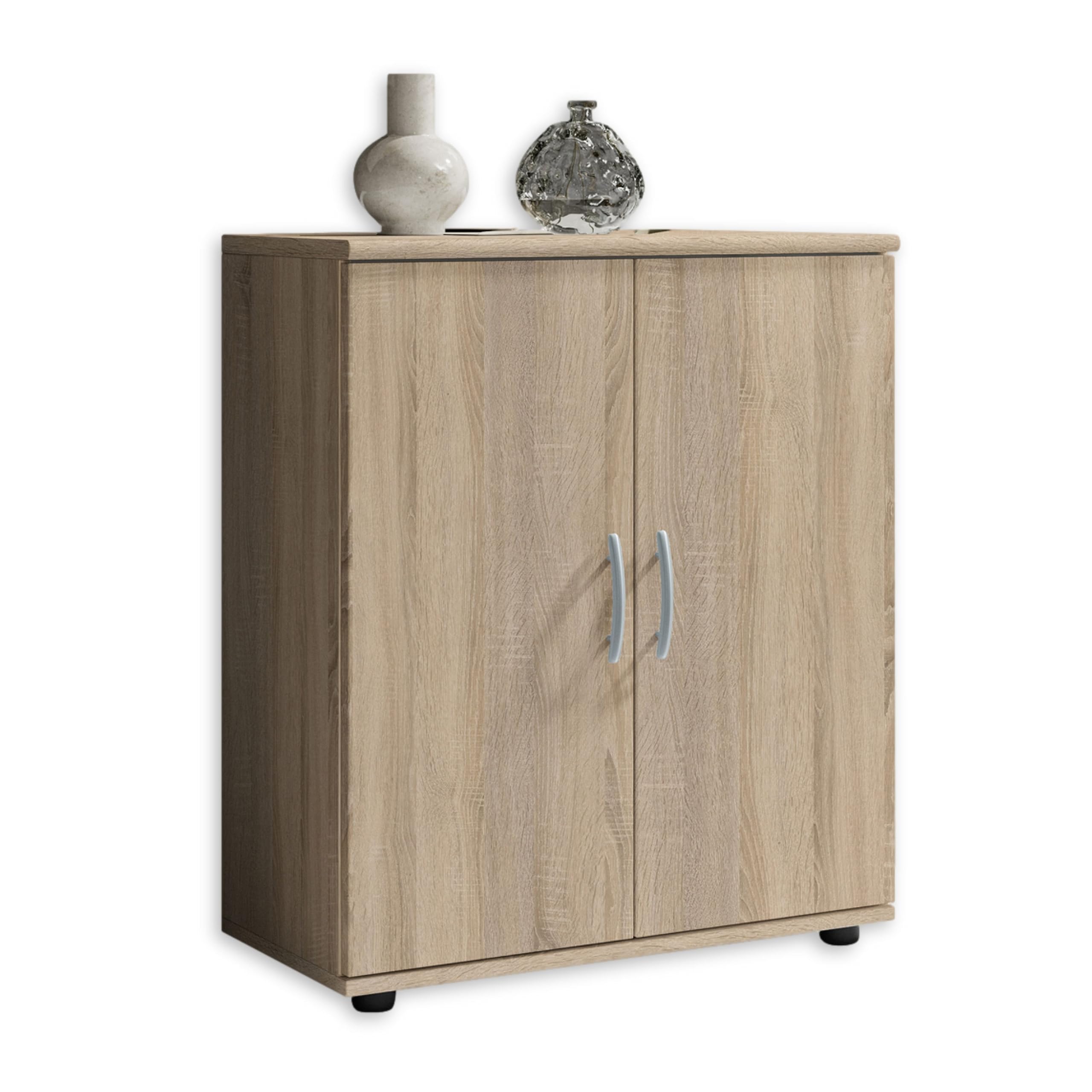 Stella Trading LILLY Commode en aspect chêne Sonoma - Commode moderne avec beaucoup d'espace de rangement pour le salon, la salle à manger et l'entrée - 60 x 70 x 30 cm (L/H/P)