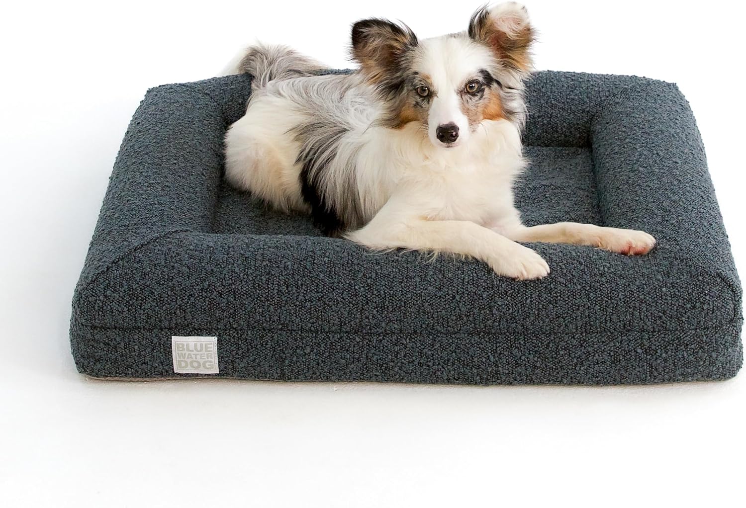 Lyxig boucle ortopediskt minnesskum hundsäng med vattentät liner och maskintvättbart överdrag med YKK dragkedjor (liten, 29" L x 23" B x 6" TH, havsblå)