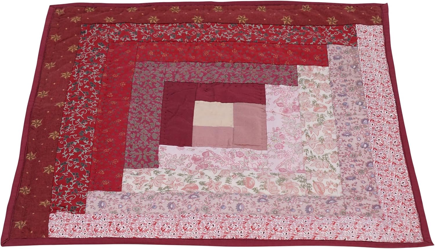 HOME HEART CALICO FLORAL LOG CABIN country quilt 19"x19" cotton square wall hanging block Rod Pocket Patchwork hand quilted small quilt
