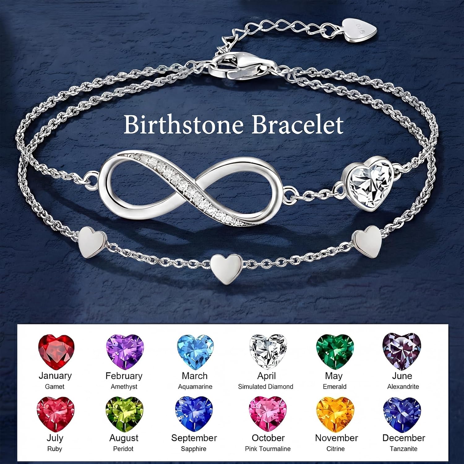 Personalized Bracelet Infinity Heart Birthstone Name Bracelet 925 Sterling Silver Adjustable Mother's Day Gift Anniversary Birthday Jewelry for Grandma Girlfriend Custom Jewelry With Name - Image 4