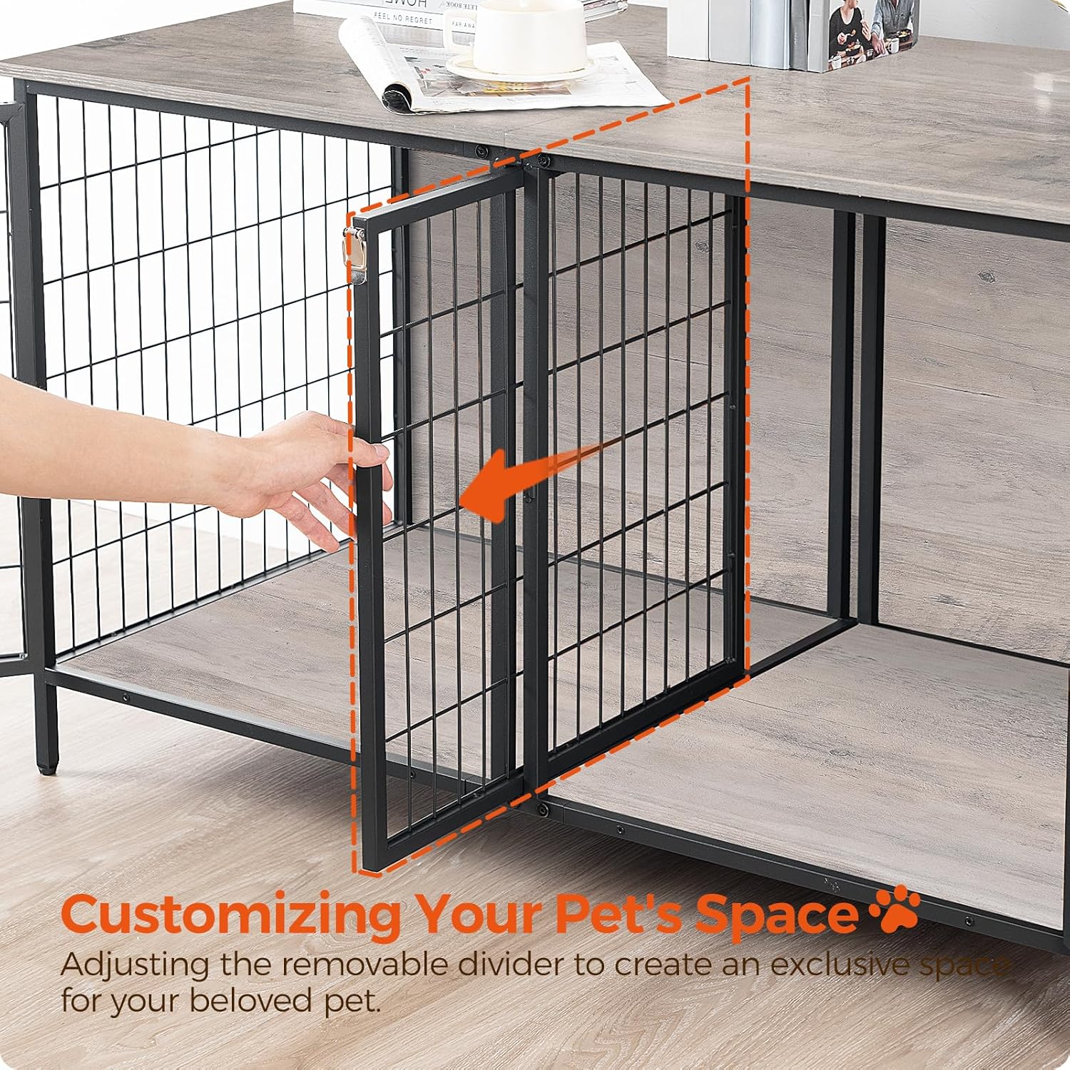 MAHANCRIS Dog Crate Furniture for 2 Dogs, 43.3" Dog Kennel with Removable Divider, Heavy Sturdy Dog Furniture Style Double Cage for Small Medium Dog, Indoor Pet House End Table, Greige DCHG1201