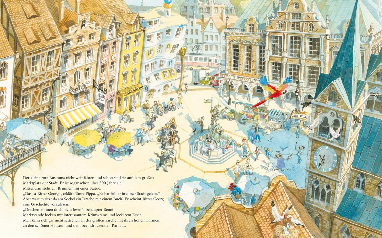 Der kleine rote Bus - In der Stadt: Wimmelbuch mit opulenten Illustrationen