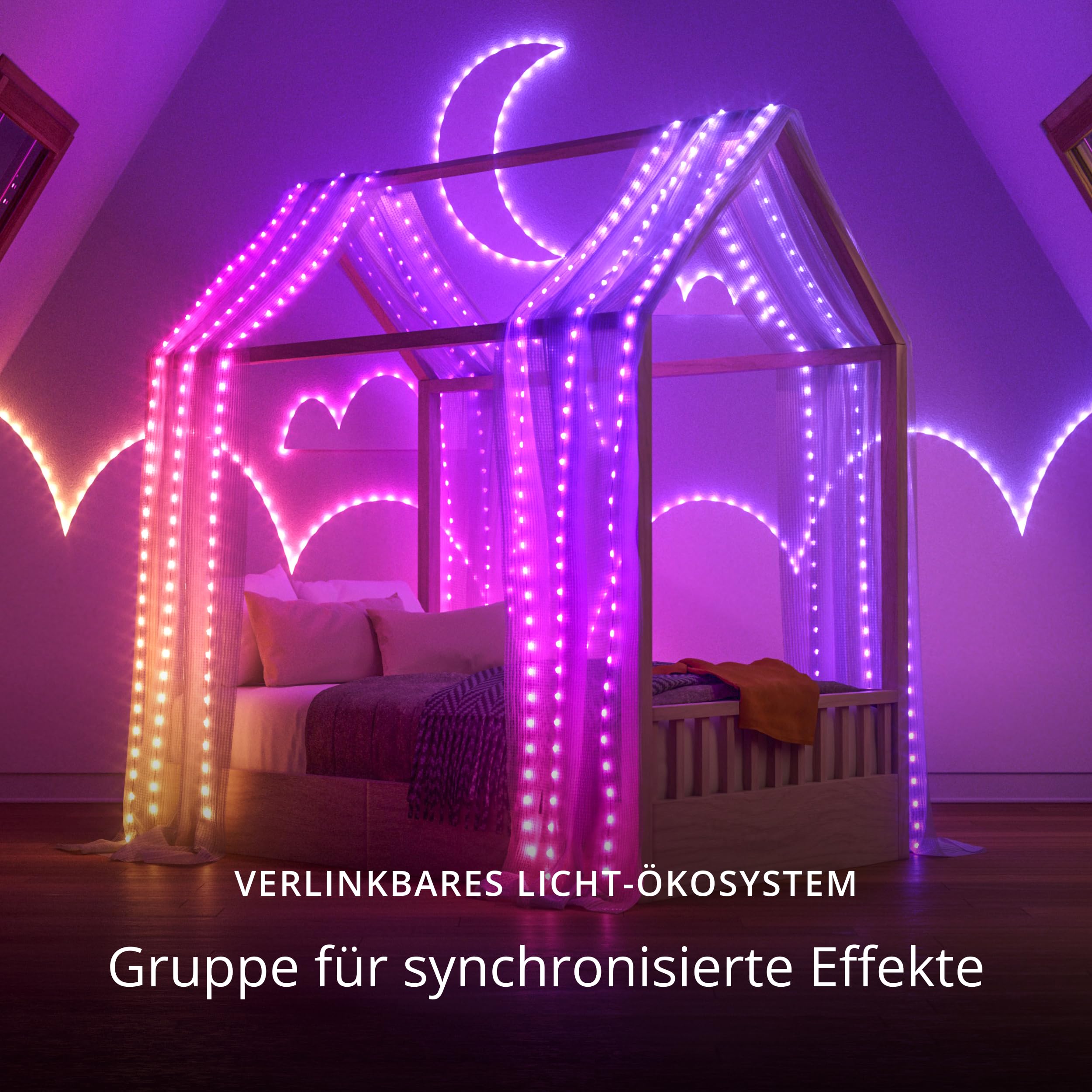Twinkly Strings USB-C Hearts 100 LED, LED-Lichterkette in Herzform, RGB LED-Lichter Mehrfarbig, Lichter zum Valentinstag, Kompatibel mit Alexa und Google Home, USB-C, Transparentes Kabel, 6m