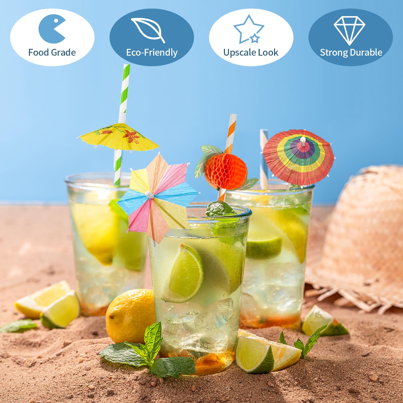 Cocktail Skewers Decoration Set, Cocktail Party Decorations, Mixed Colo Cocktail Umbrellas, Fireworks Sticks, Stirrer Sticks, Straws, Cocktail Accessories Decoration For Drinks, Wedding, Summer Party