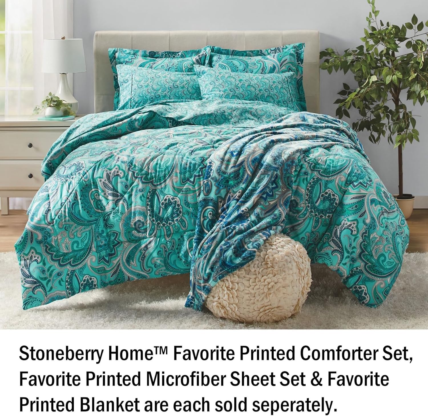Favorite Printed Plush Blanket, Ultra-Soft & Warm Bed or Sofa Throw, Cozy Oversized Blanket, Teal Paisley, Full/Queen