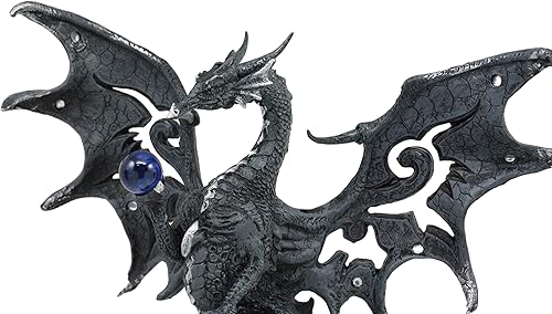 Miniatura 2 de Ebros Draco Fantasy Dragón gótico con estatua de orbe azul, 8 pulgadas de alto, decoración del hogar de la Tierra de los Dragones, escultura de