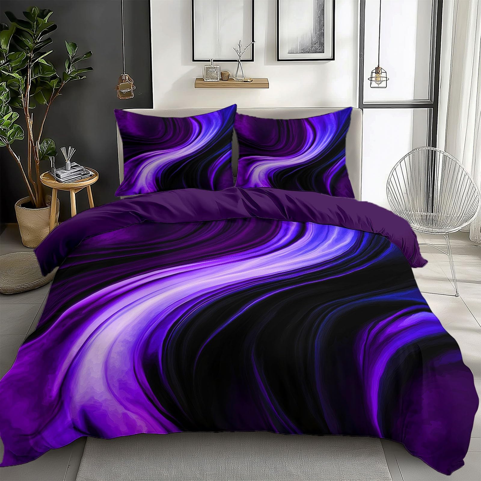 Housse de couette 200x200 anti-plis parure de lit abstrait moderne pour un lit toujours net