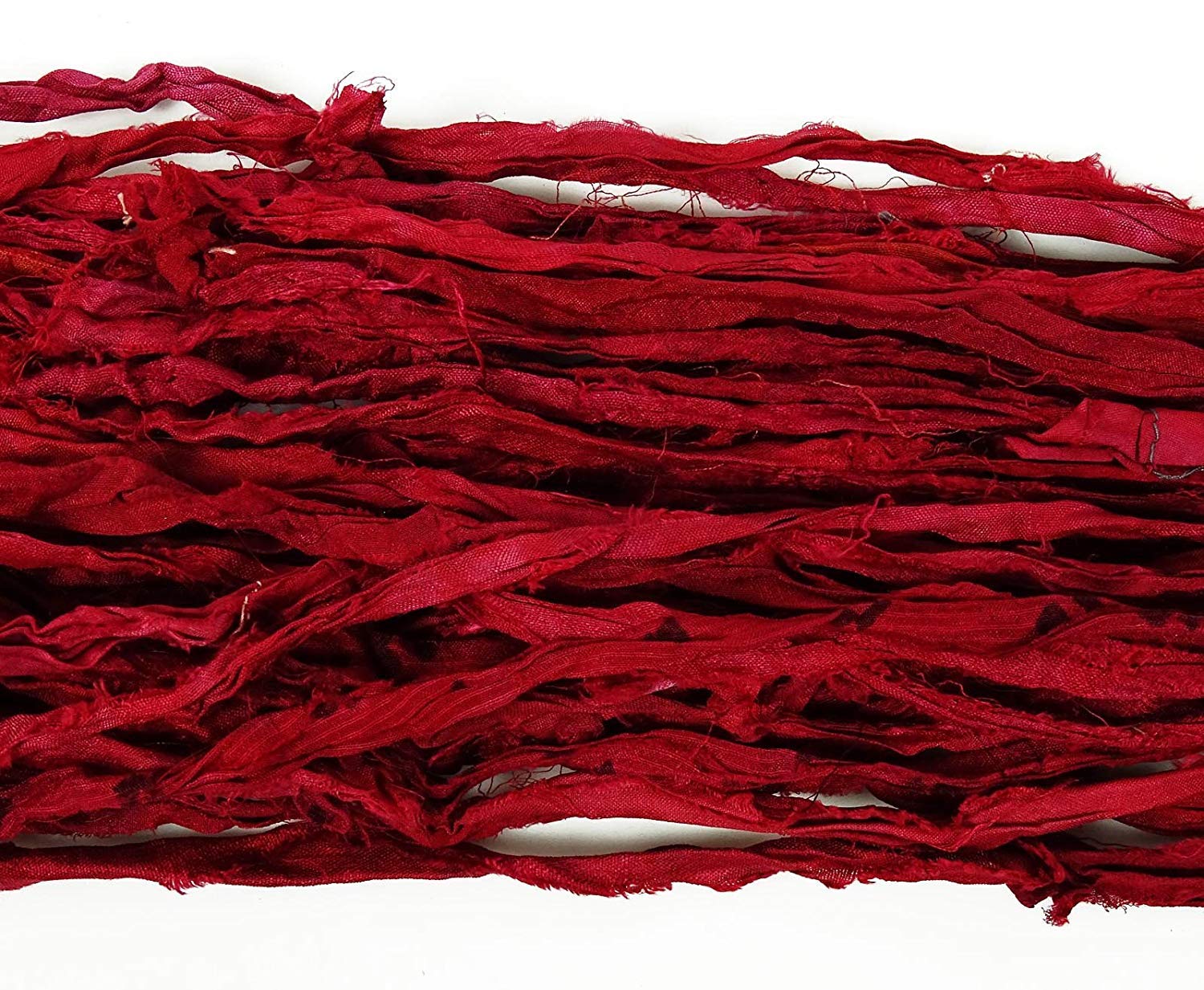 Vintageandyou 100g Recycled Sari Silk Ribbon Yarn, Jewelry Making Trim - Maroon - Image 2