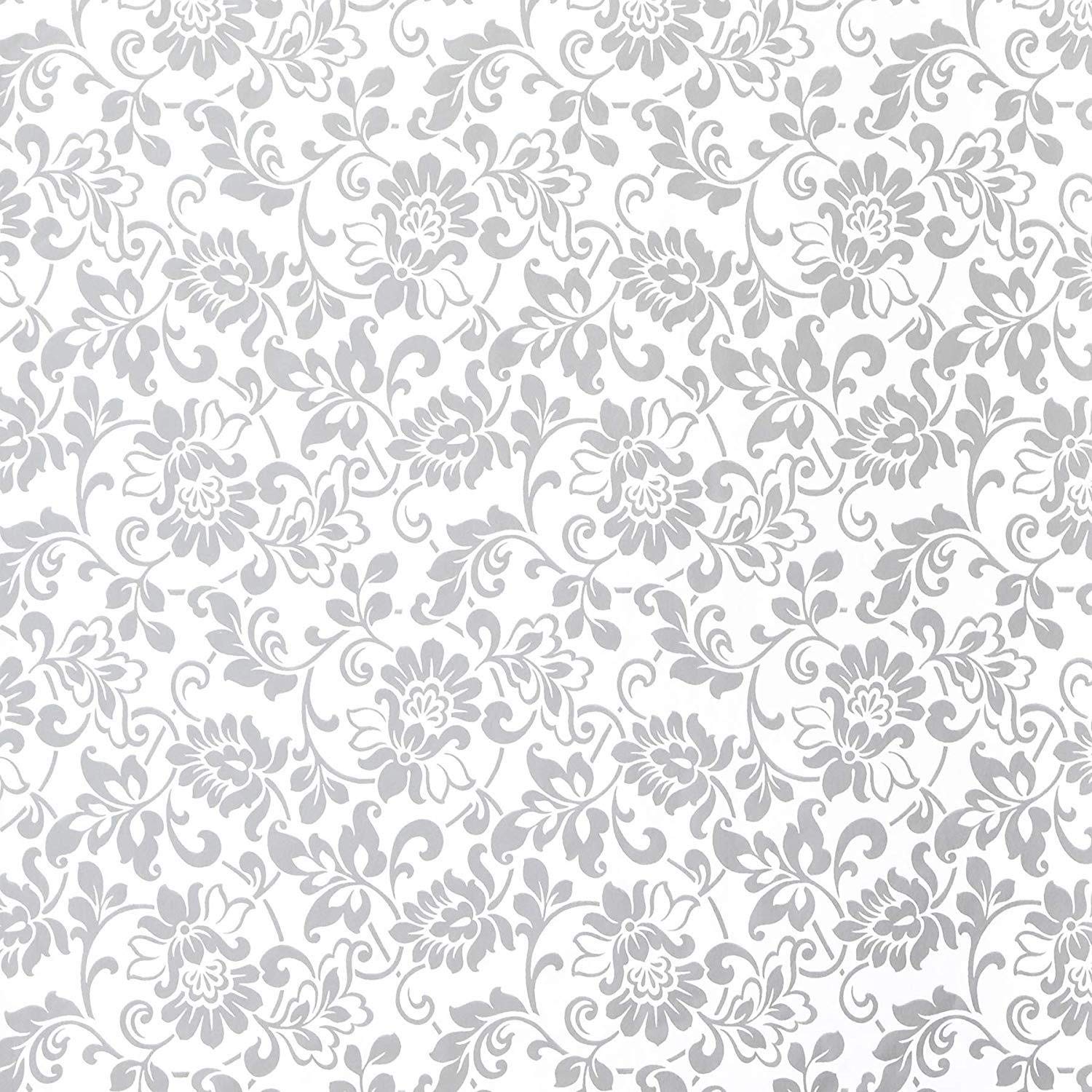 Yöl Silver Floral Metallic Fablon Heritage Self Adhesive Film 2 M X 45 Cm Vinyl
