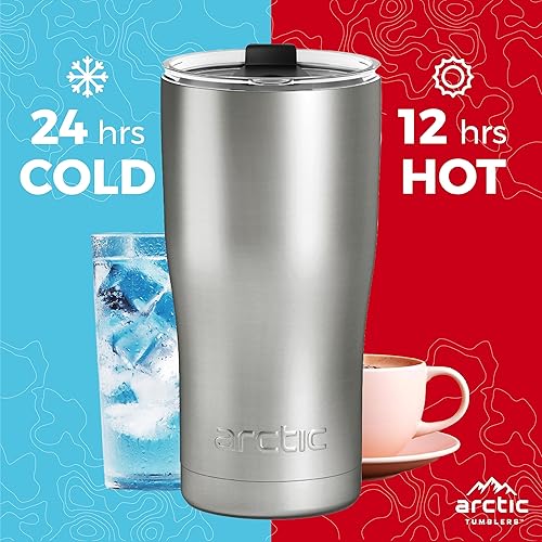 Miniatura 2 de Arctic Tumblers - Vaso de acero inoxidable para camping y viajes, con tapa a prueba de salpicaduras y popote, doble pared aislada al vacío, termo