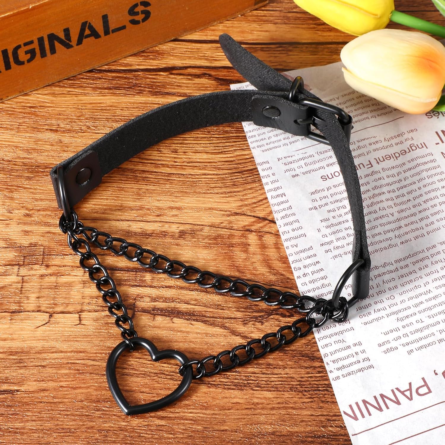 Double Chain Love Heart Choker Necklace, Black Choker Collar Necklace Adjustable Leather Punk PU Chain Chokers Punk Rock Accessories Gothic Rock Goth Chokers for Women - Image 2