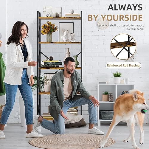 Miniatura 6 de Vongrasig Estantería de 5 niveles, organizador de estantería independiente, estantes de escalera de cocina de granja, estantes abiertos de madera