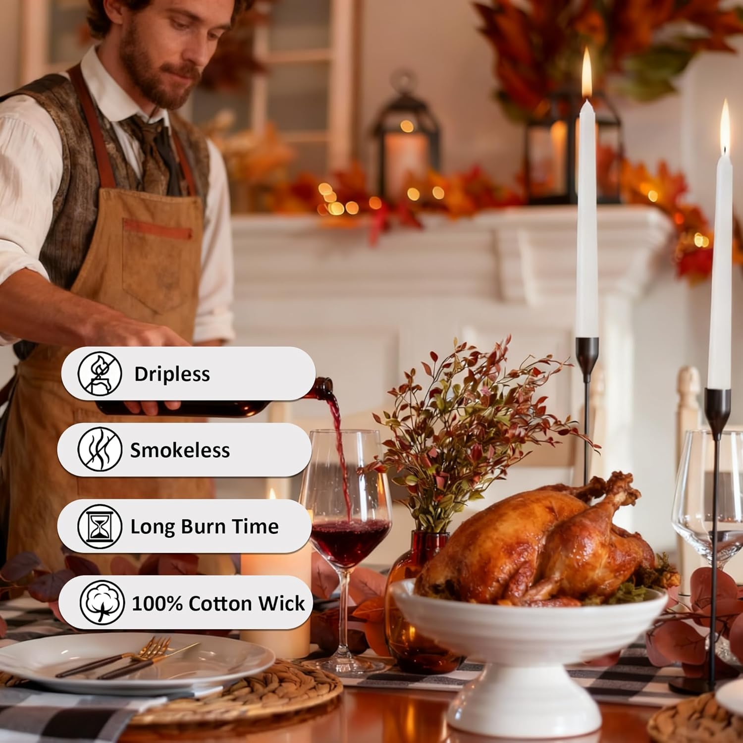 White Taper Candles, 14 Pack 10 Inch Unscented Long Tapered Candles 8-Hour Burn for Weddings, Church Altars, Gothic Halloween, Holiday Decor, Prayer Ceremonies, Halloween, Christmas - Image 2