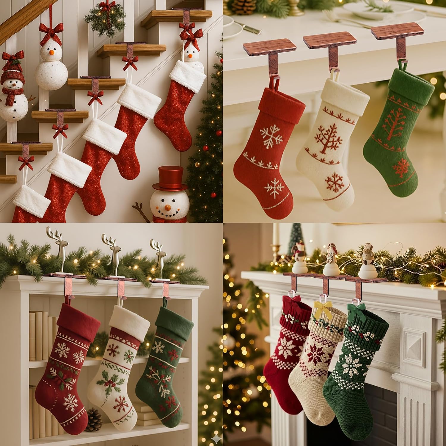 Copper Stocking Hangers for Mantel Set of 6, Heavy Weighted Christmas Stocking Holders with Protective Pads, Ideal for Fireplace Mantel, TV Stand, Stairs & Dresser Decor