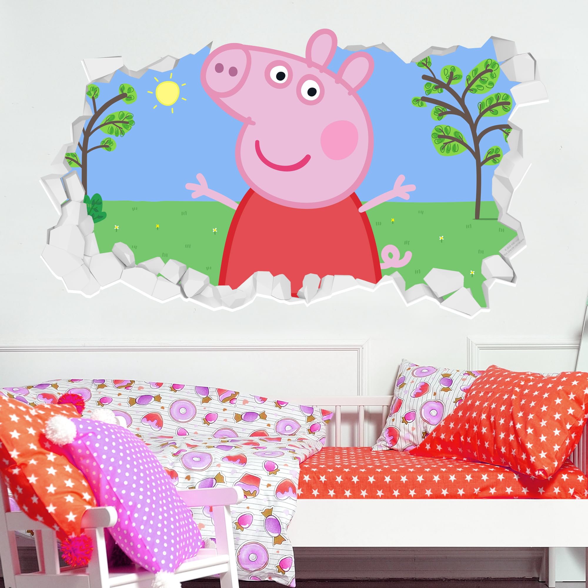 Peppa Pig Wall Sticker - Peppa Outside Broken Wall Decal Kids Art (60cm Width x 35cm Height)